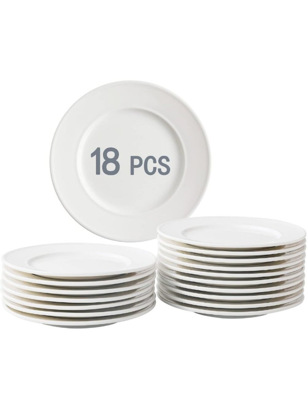 Set of 18 White Porcelain Dessert Plates - Scratch Resistant, Microwave